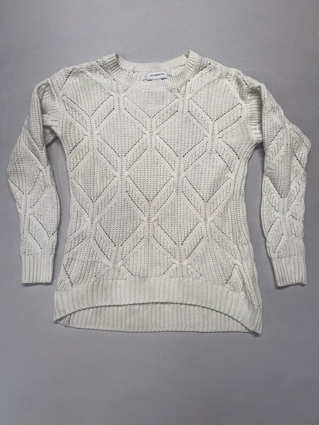 Liz Claiborne Women's Sweater Size Large Cream Knit Long Sleeve pullover