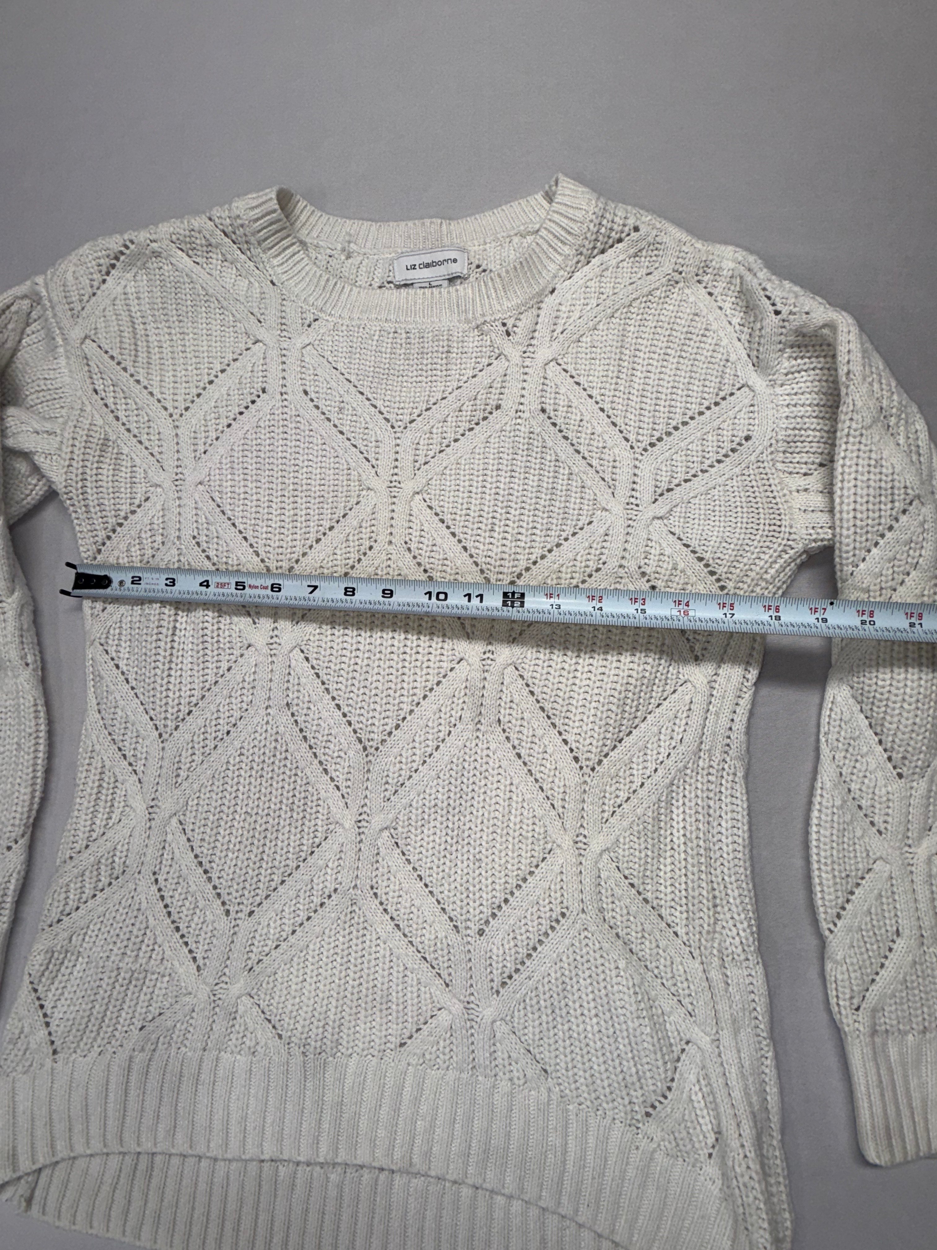 Liz Claiborne Women's Sweater Size Large Cream Knit Long Sleeve pullover