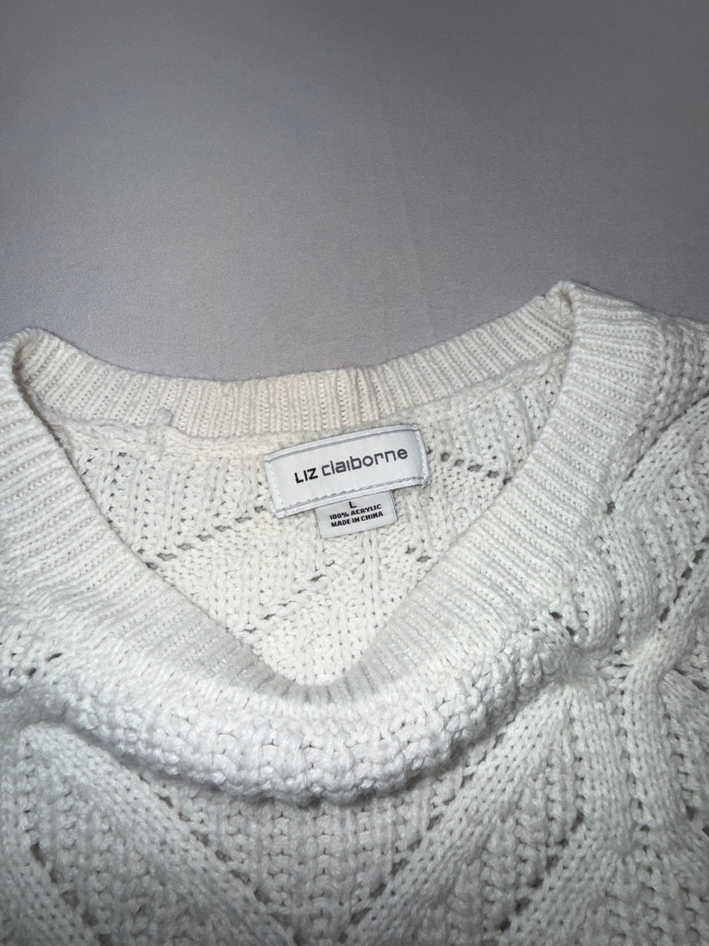 Liz Claiborne Women's Sweater Size Large Cream Knit Long Sleeve pullover