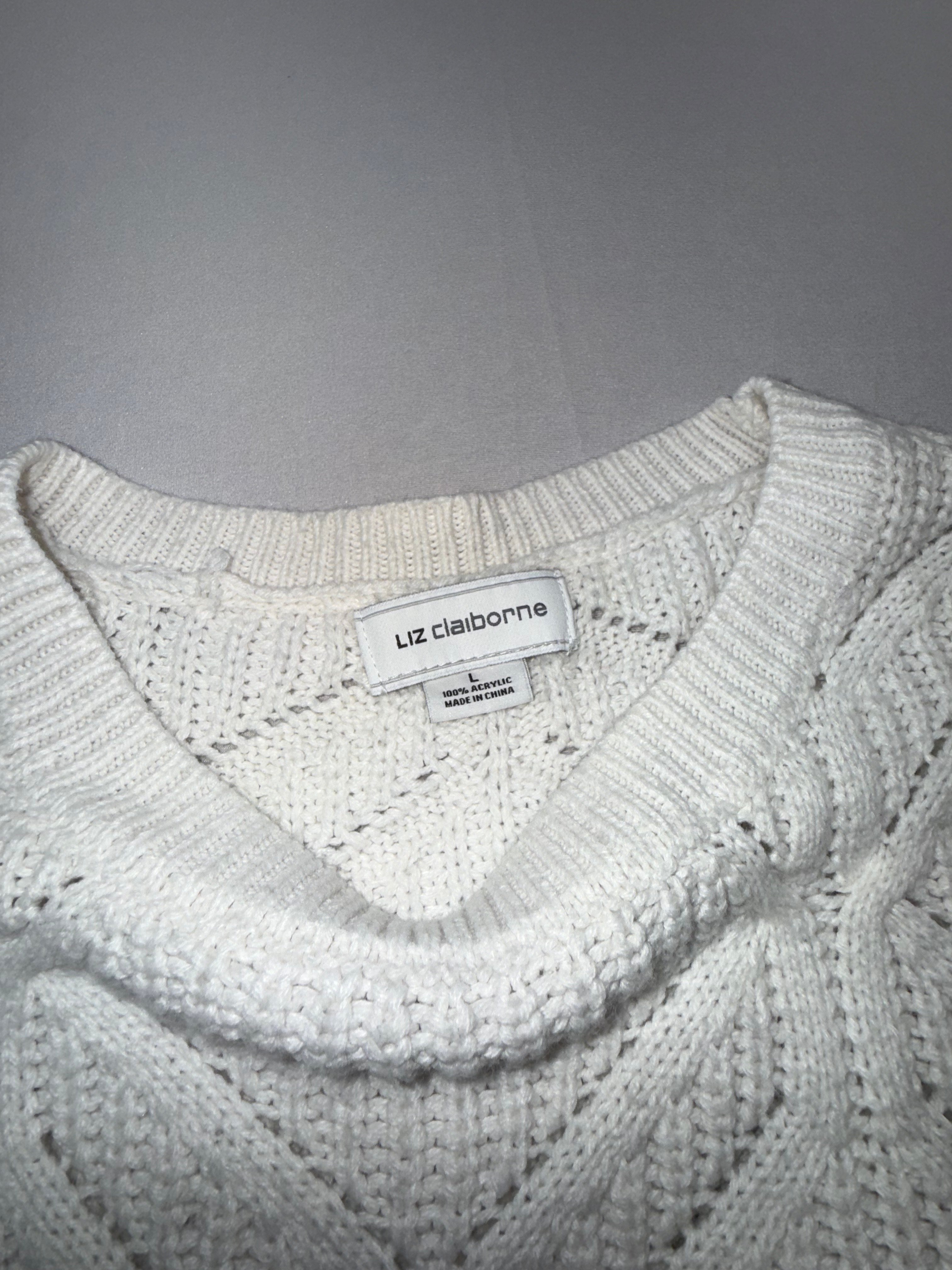 Liz Claiborne Women's Sweater Size Large Cream Knit Long Sleeve pullover