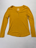 Time and Tru Mustard Yellow Ribbed Henley Top Women's Large Long Sleeve Casual Shirt