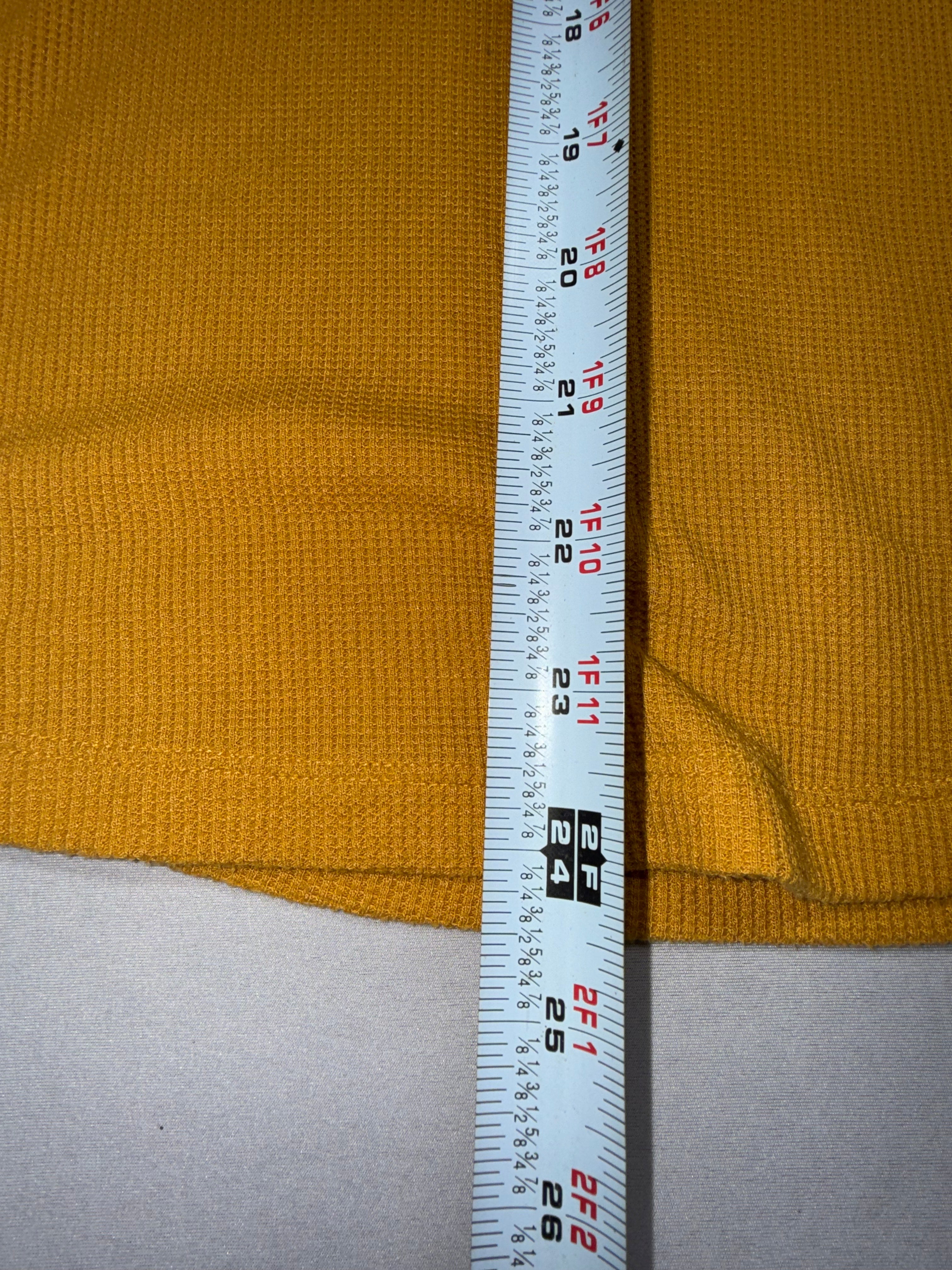 Time and Tru Mustard Yellow Ribbed Henley Top Women's Large Long Sleeve Casual Shirt