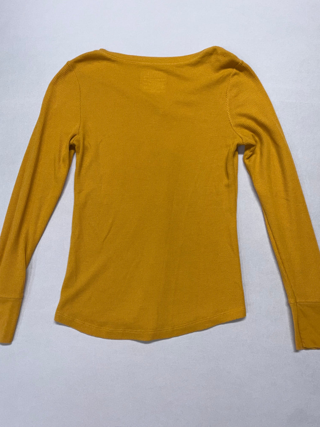 Time and Tru Mustard Yellow Ribbed Henley Top Women's Large Long Sleeve Casual Shirt