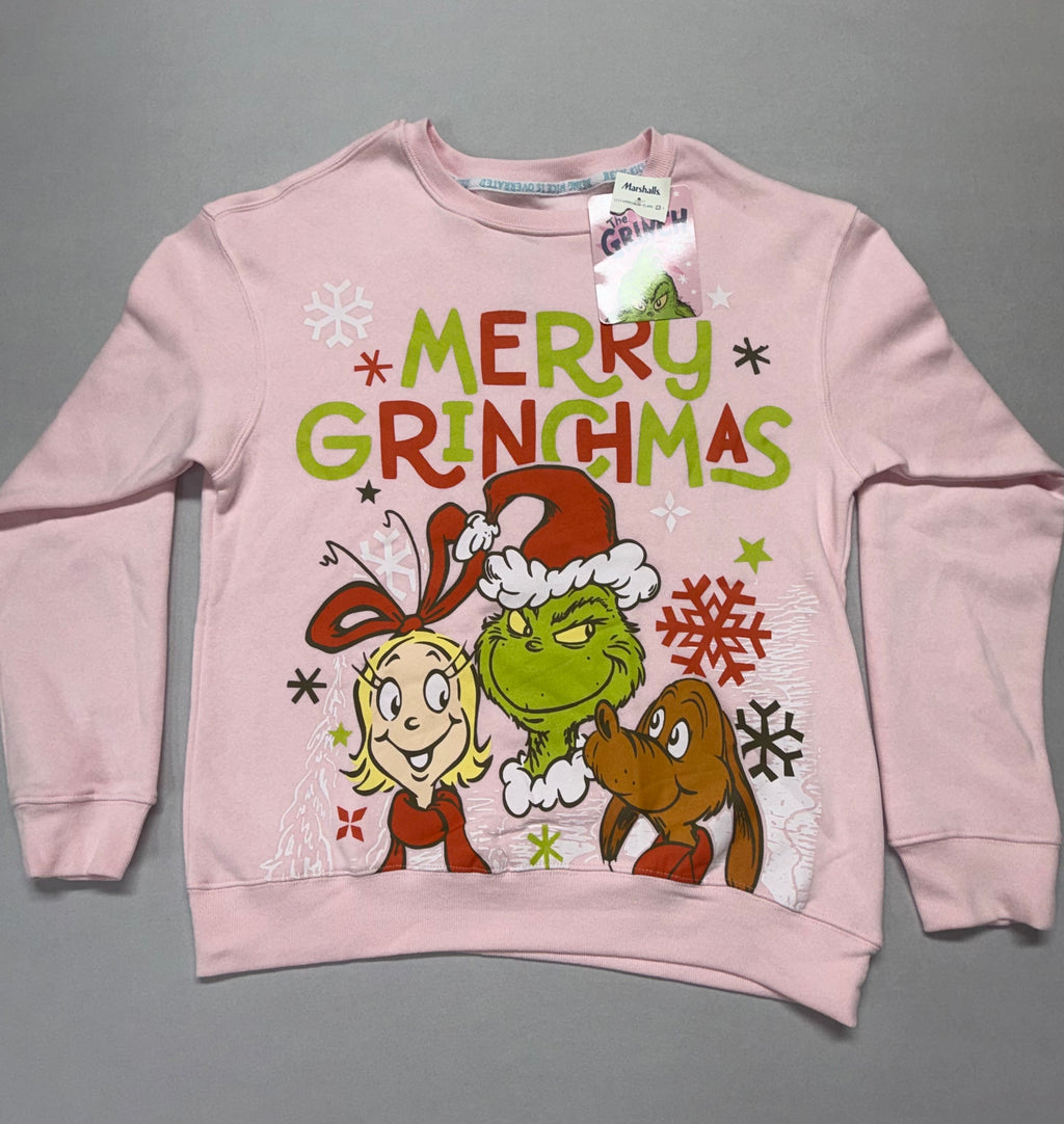 New Grinch Merry Grinchmas Sweatshirt Women's Medium Pink Christmas Graphic Holiday Pullover