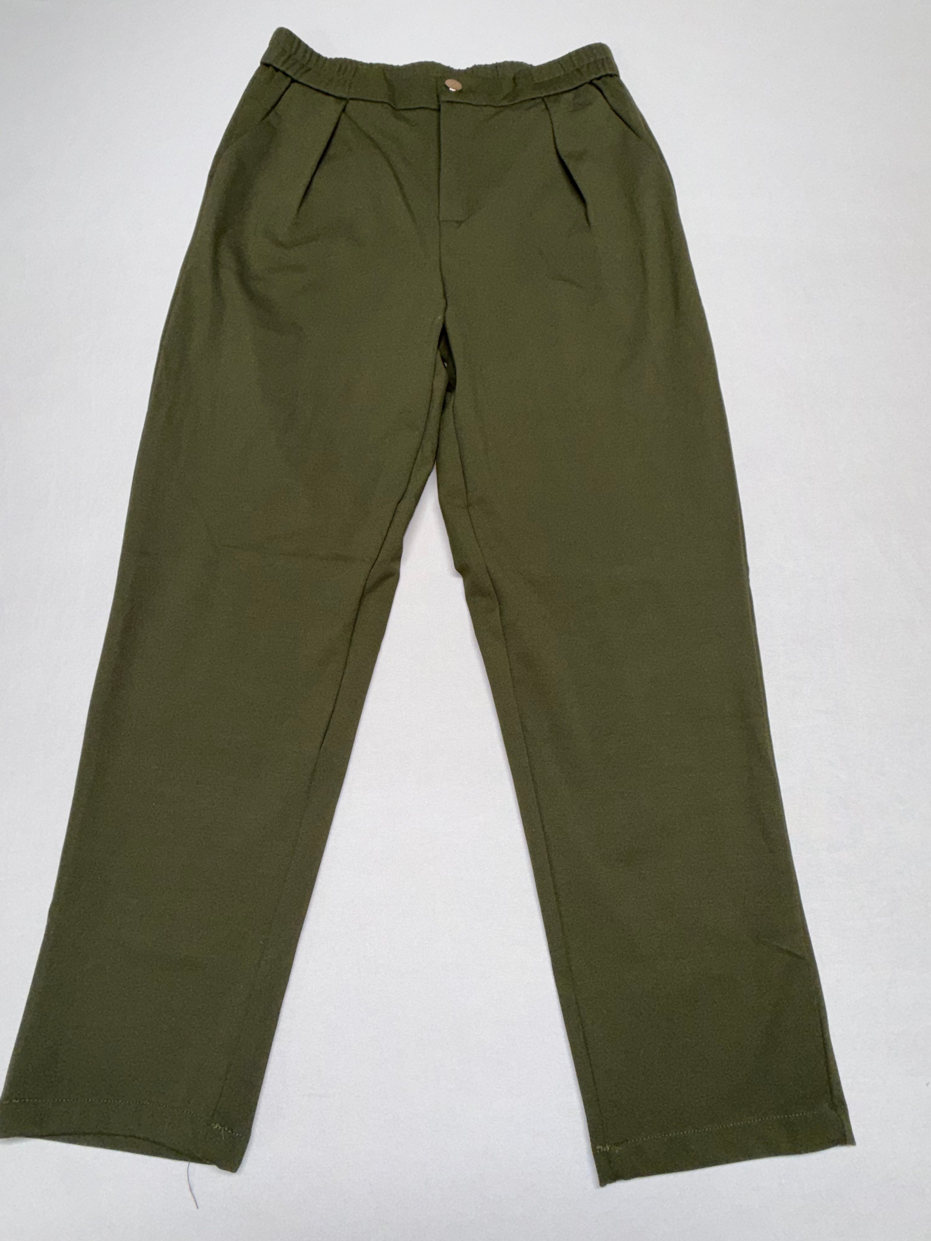 Women's Olive Green Stretch Size Large Stretch Elastic Waist Straight Leg Work Trousers