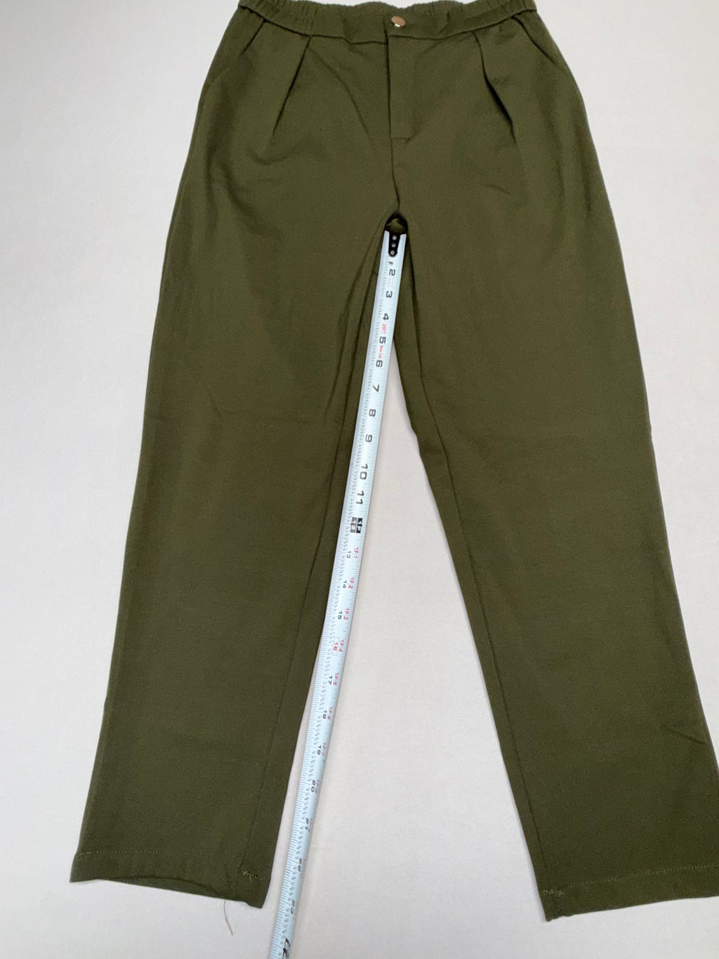 Women's Olive Green Stretch Size Large Stretch Elastic Waist Straight Leg Work Trousers