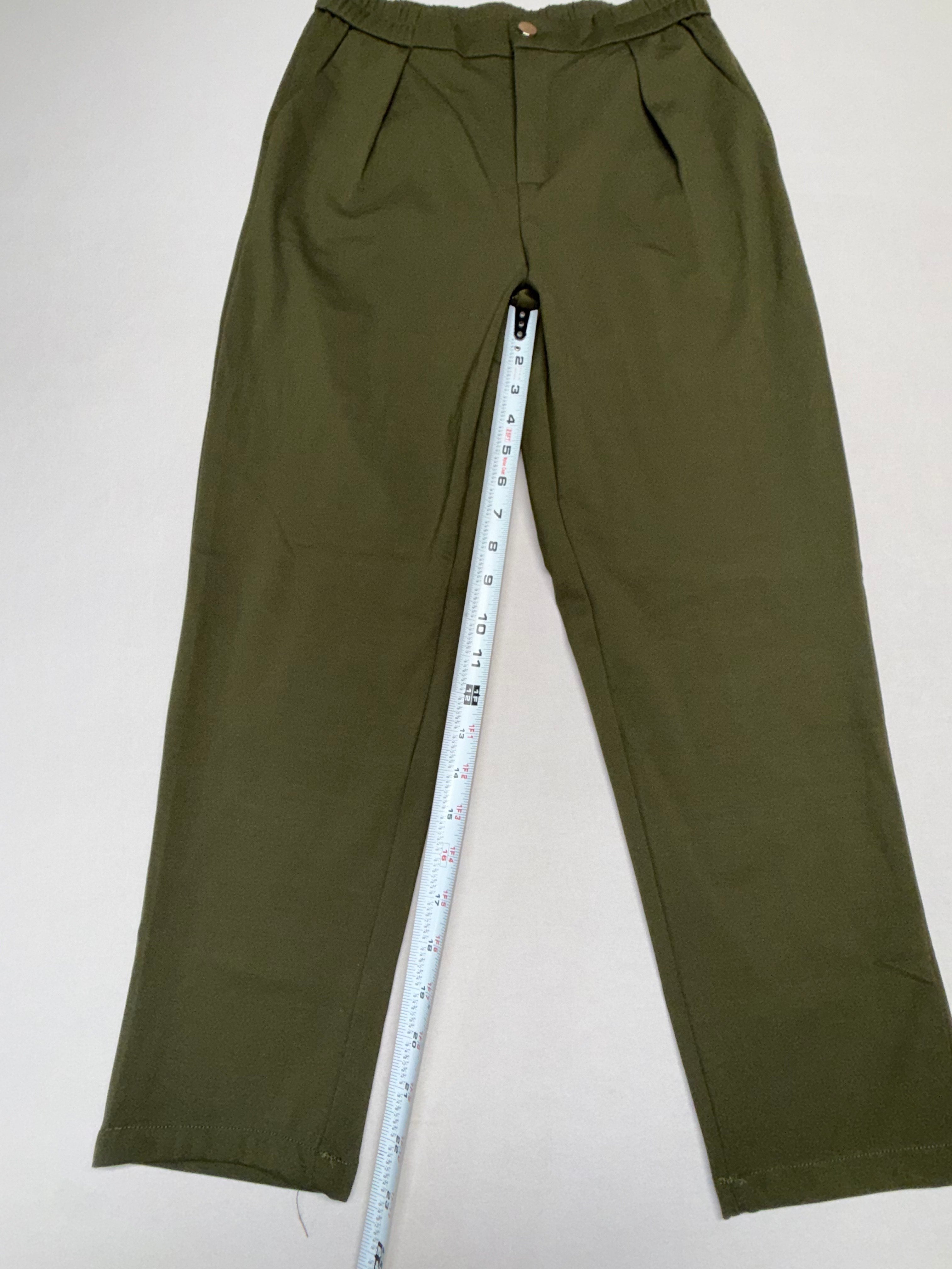 Women's Olive Green Stretch Size Large Stretch Elastic Waist Straight Leg Work Trousers