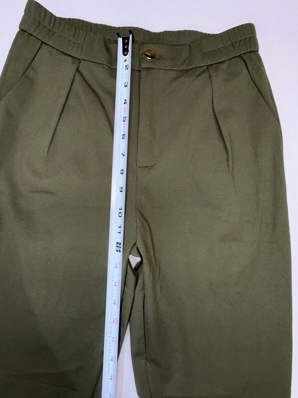 Women's Olive Green Stretch Size Large Stretch Elastic Waist Straight Leg Work Trousers