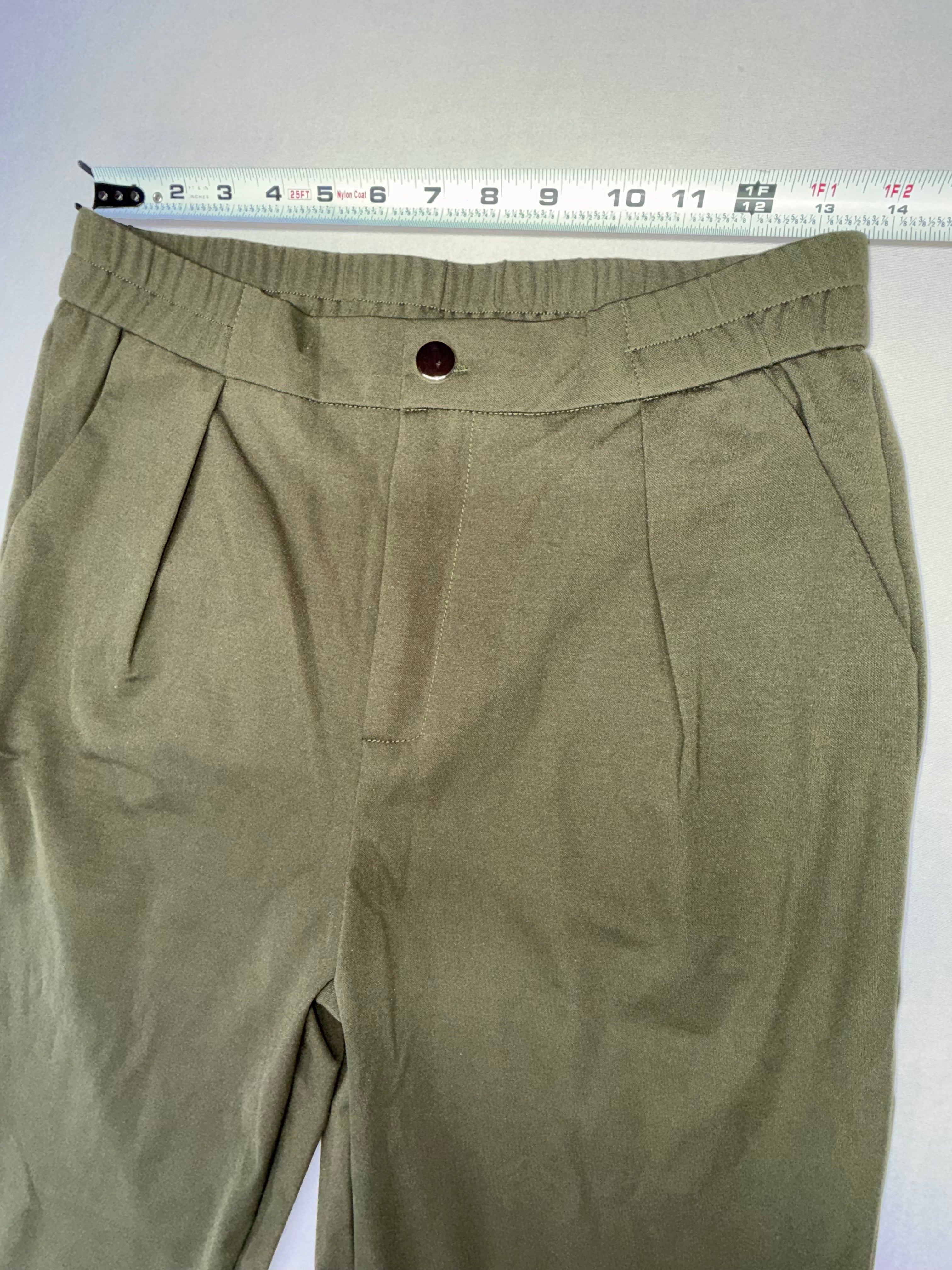 Women's Olive Green Stretch Size Large Stretch Elastic Waist Straight Leg Work Trousers