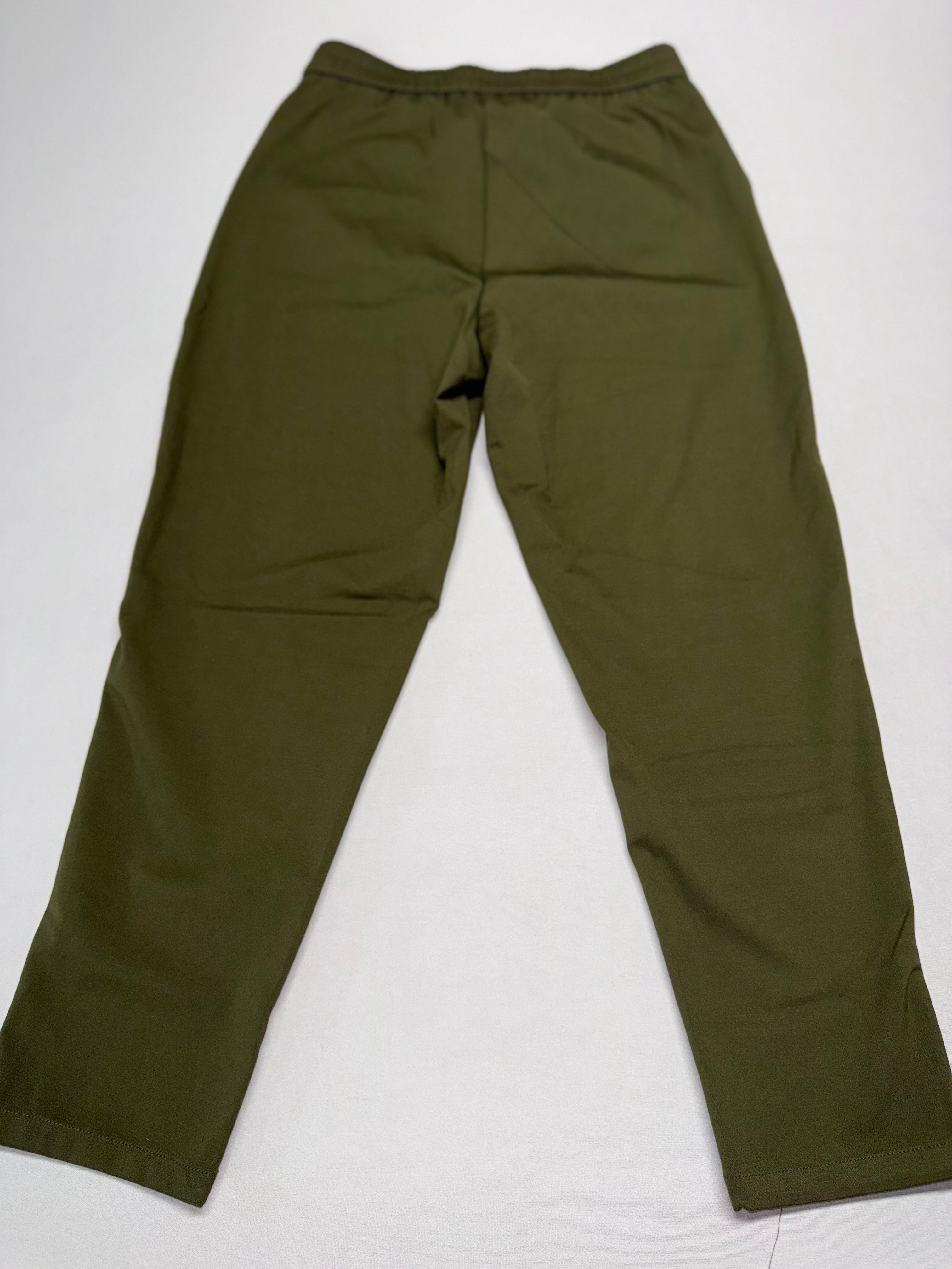 Women's Olive Green Stretch Size Large Stretch Elastic Waist Straight Leg Work Trousers