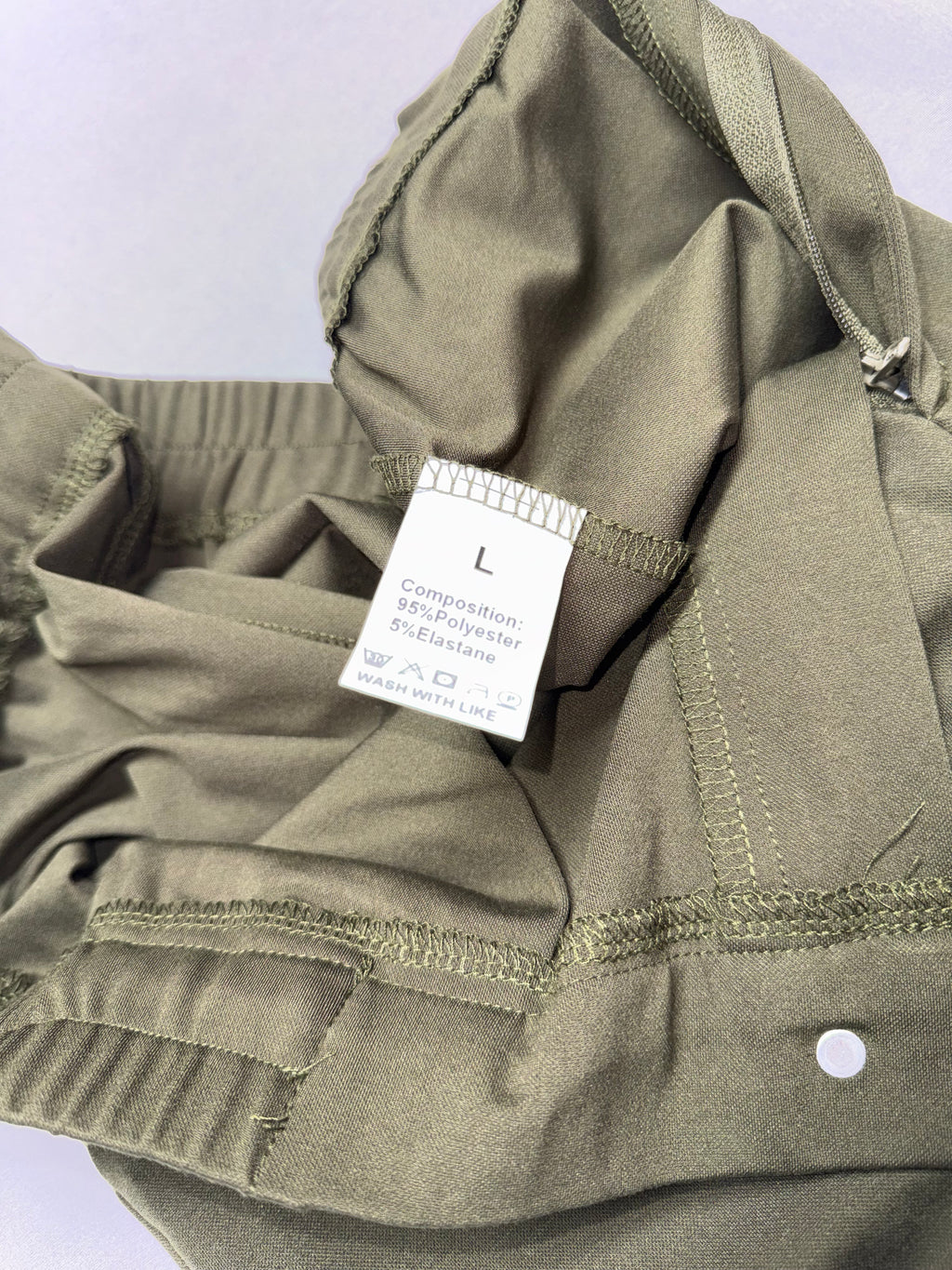 Women's Olive Green Stretch Size Large Stretch Elastic Waist Straight Leg Work Trousers